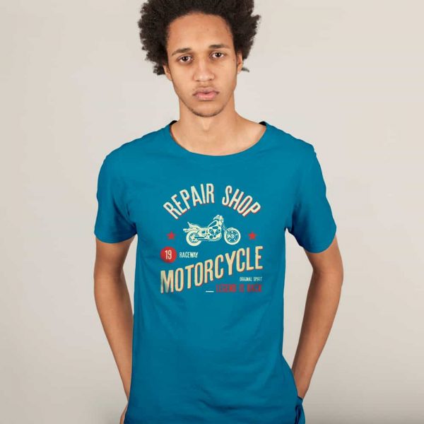 Motorcycle Repair Shop Dark Teal Printed Tshirt